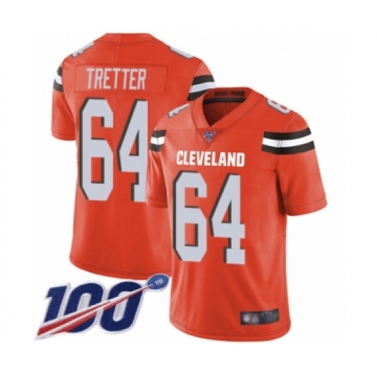 Men's Cleveland Browns #64 JC Tretter Orange Alternate Vapor Untouchable Limited Player 100th Season Football Jersey - Ujersey
