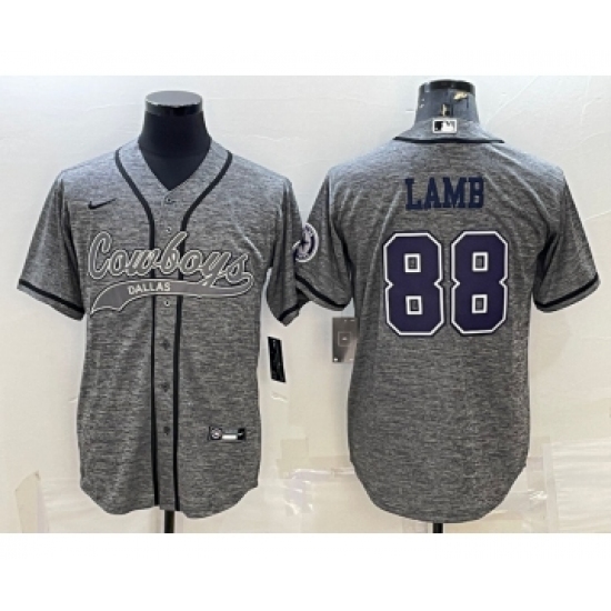 Men's Dallas Cowboys #88 CeeDee Lamb Grey Gridiron With Patch Cool Base Stitched Baseball Jersey - Ujersey