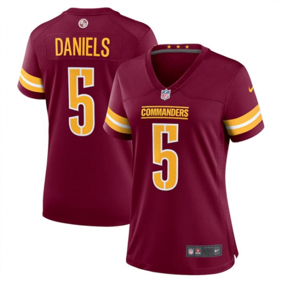 Women's Washington Commanders #5 Jayden Daniels Burgundy 2024 Draft Football Stitched Jersey(Run Small) - Ujersey