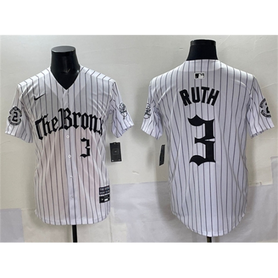 Men's New York Yankees #3 Babe Ruth White Pinstripe 'Gothic Legacy Edition' Vapor Premier Limited Stitched Baseball Jersey - Ujersey