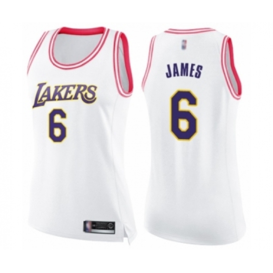 Women's Los Angeles Lakers #6 LeBron James Swingman White Pink Fashion Basketball Jersey - Ujersey