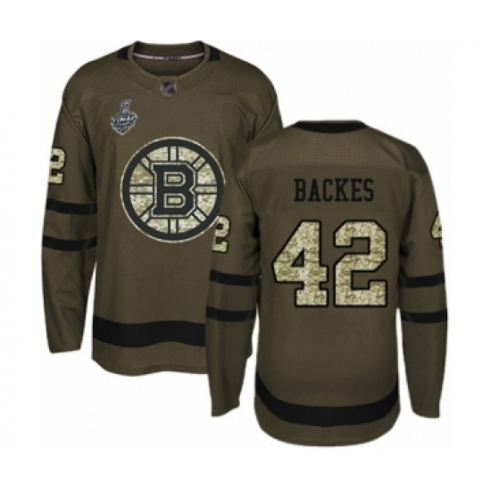 Men's Boston Bruins #42 David Backes Authentic Green Salute to Service 2019 Stanley Cup Final Bound Hockey Jersey