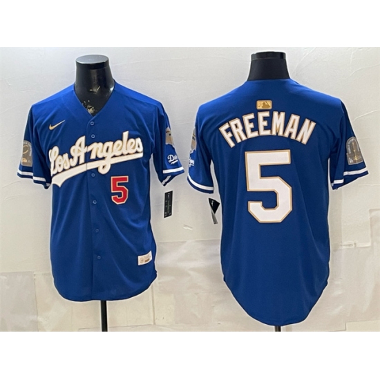 Men's Los Angeles Dodgers #5 Freddie Freeman Royal 2026 Gold Collection 9x & B2B Champs Stitched Baseball Jersey - Ujersey