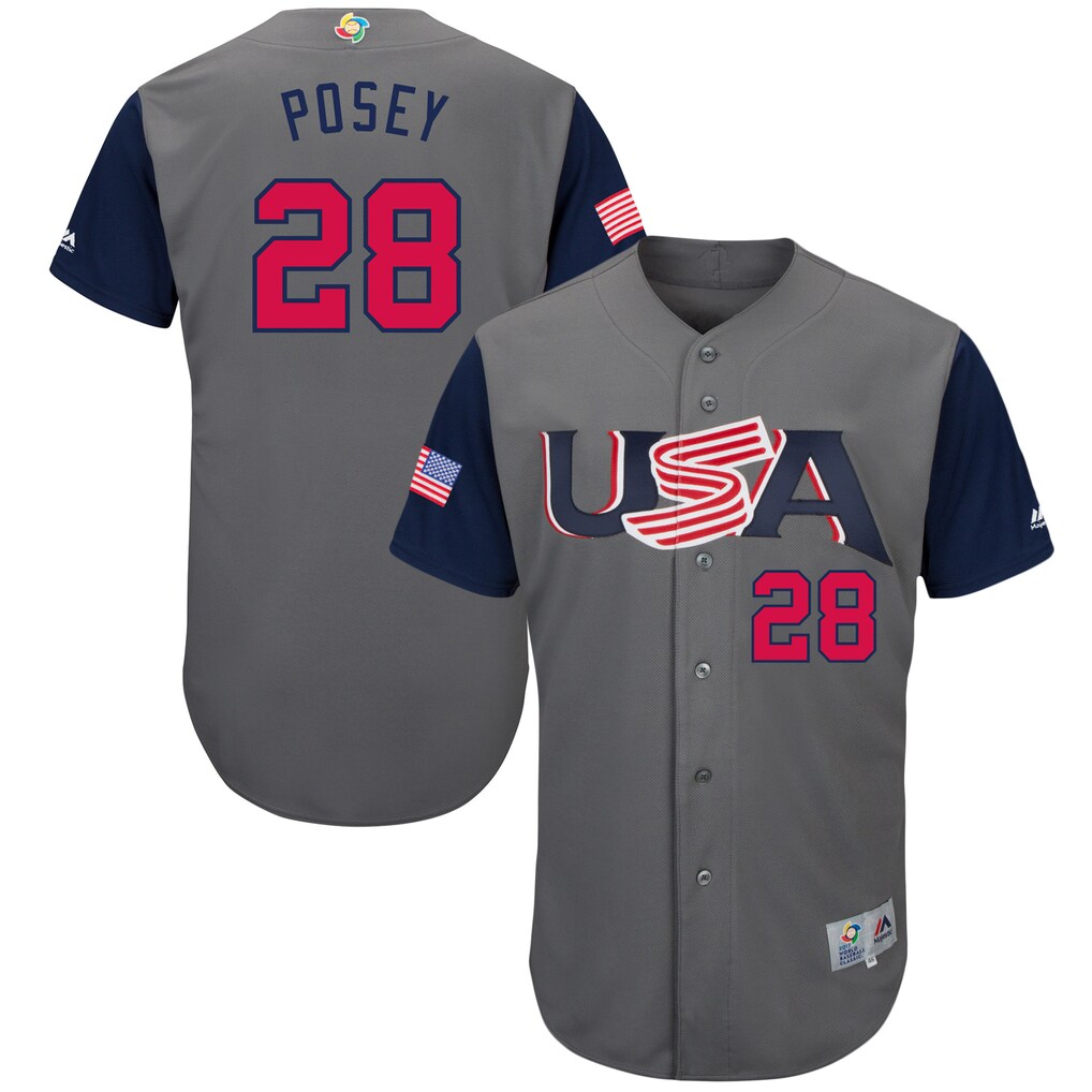 Men's USA Baseball Buster Posey Majestic Gray 2017 World Baseball Classic Authentic Jersey - Vujersey Los Angeles Rams