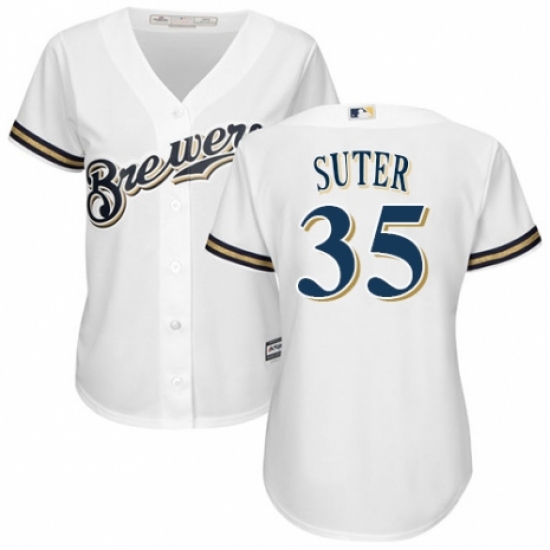 Women's Majestic Milwaukee Brewers #35 Brent Suter Replica Navy Blue Alternate Cool Base MLB Jersey - Ujersey