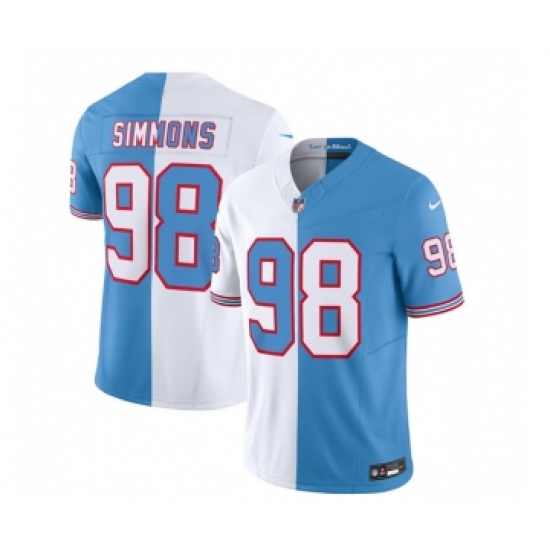 Men's Nike Tennessee Titans #98 Jeffery Simmons White Blue 2023 F.U.S.E. Split Vapor Limited Throwback Football Stitched Jersey - Ujersey