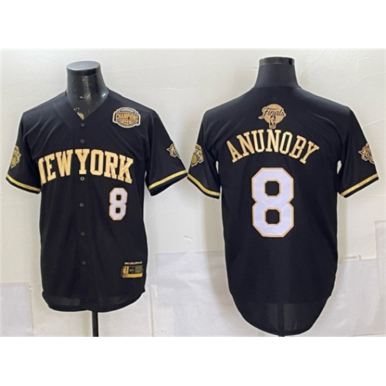 Men's New York Knicks #8 OG Anunoby Black Gold 2026 Finals & Eastern Conference Champions Stitched Baseball Jersey