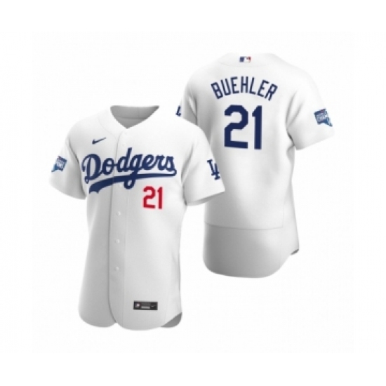 Men's Los Angeles Dodgers #21 Walker Buehler White 2020 World Series Champions Authentic Jersey - Ujersey