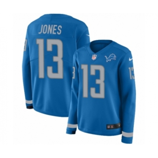 Women's Nike Detroit Lions #13 T.J. Jones Limited Blue Therma Long Sleeve NFL Jersey - Ujersey