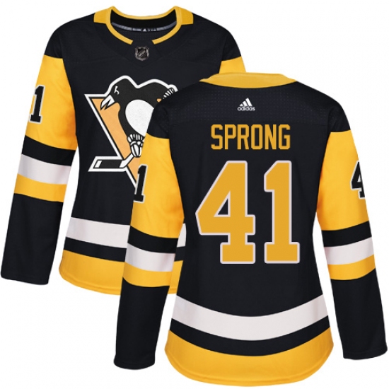 Women's Adidas Pittsburgh Penguins #41 Daniel Sprong Authentic Black Home NHL Jersey - Ujersey