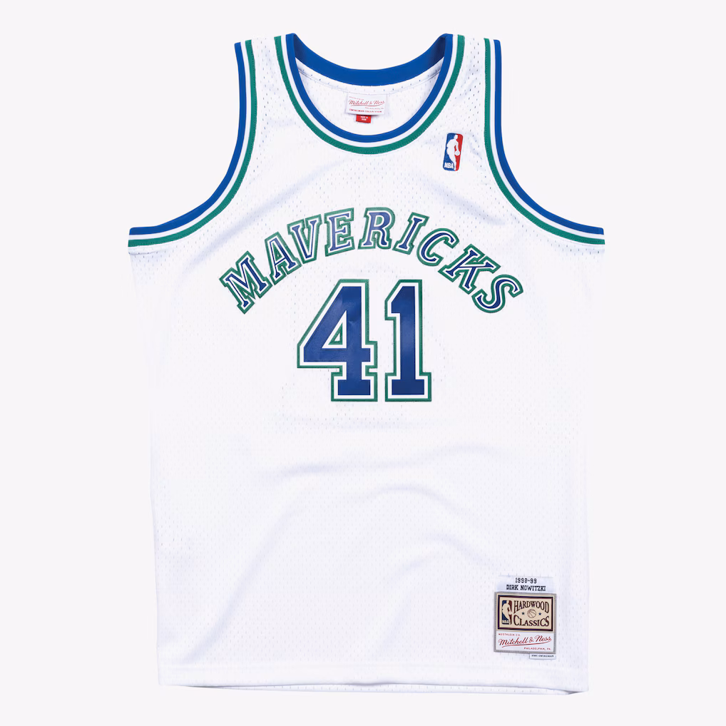 Men's Dallas Mavericks Dirk Nowitzki Mitchell & Ness White 1998-99 Hardwood Classics Swingman Jersey - Vujersey Los Angeles Rams