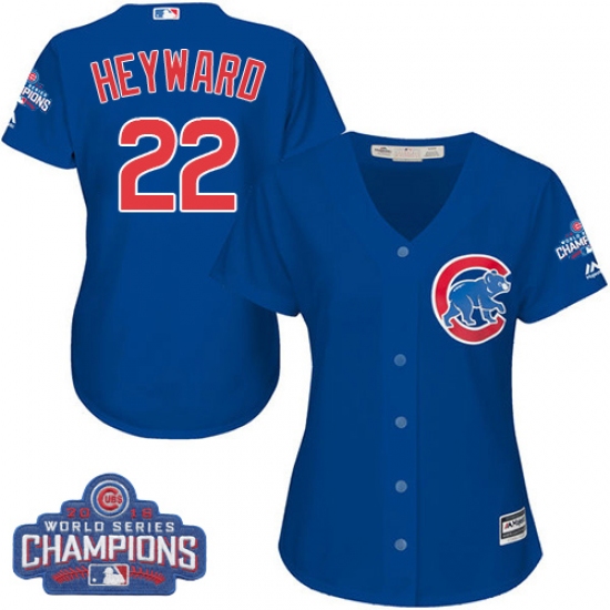 Women's Majestic Chicago Cubs #22 Jason Heyward Authentic Royal Blue Alternate 2016 World Series Champions Cool Base MLB Jersey - Ujersey