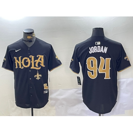 Men's New Orleans Saints #94 Cameron Jordan Black Cool Base Stitched Baseball Jersey - Ujersey