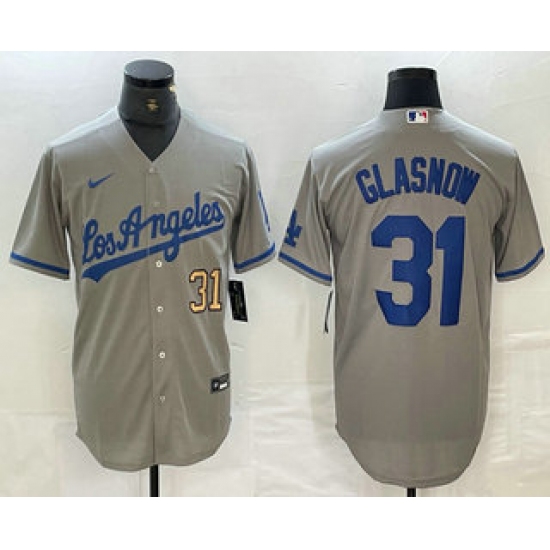 Men's Los Angeles Dodgers #31 Tyler Glasnow Gray Alternate Team Logo Cool Base Jersey - Ujersey