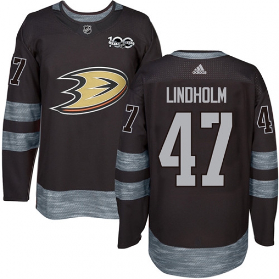 Men's Adidas Anaheim Ducks #47 Hampus Lindholm Premier Black 1917-2017 100th Anniversary NHL Jersey - Ujersey