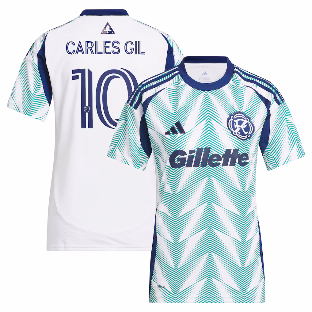 Women's New England Revolution Carles Gil adidas White 2025 Eastern White Pine x Flag of New England Replica Player Jersey