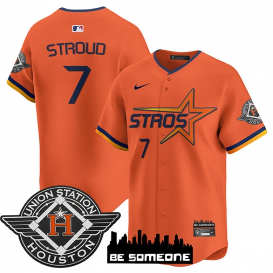 Men's Houston Astros #7 C.J. Stroud Orange 2025 City Connect Limited Stitched Baseball Jersey - Ujersey