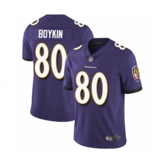 Men's Baltimore Ravens #80 Miles Boykin Purple Team Color Vapor Untouchable Limited Player Football Jersey - Ujersey