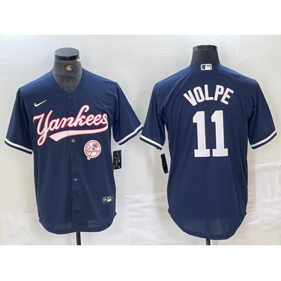 Men's New York Yankees #11 Anthony Volpe Navy With Cool Base Stitched Baseball Jerseys - Ujersey