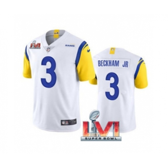 Men's Los Angeles Rams #3 Odell Beckham Jr. White 2022 Super Bowl LVI Vapor Limited Stitched Jersey - Ujersey