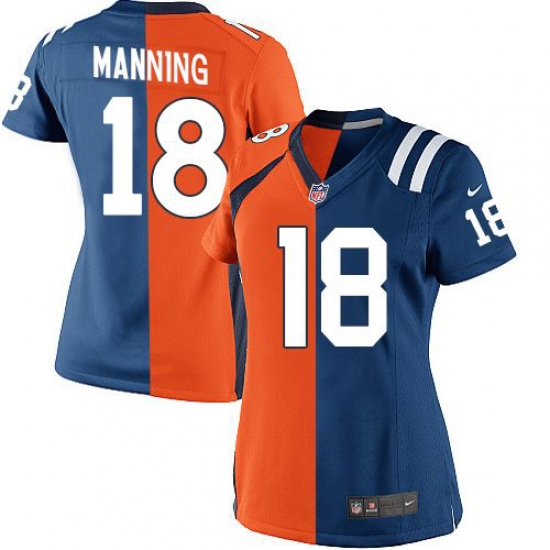 Women's Nike Denver Broncos #18 Peyton Manning Limited Navy Blue/White Split Fashion NFL Jersey - Ujersey