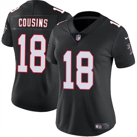 Women's Atlanta Falcons #18 Kirk Cousins Black 2023 Stitched Jersey(Run Small) - Ujersey