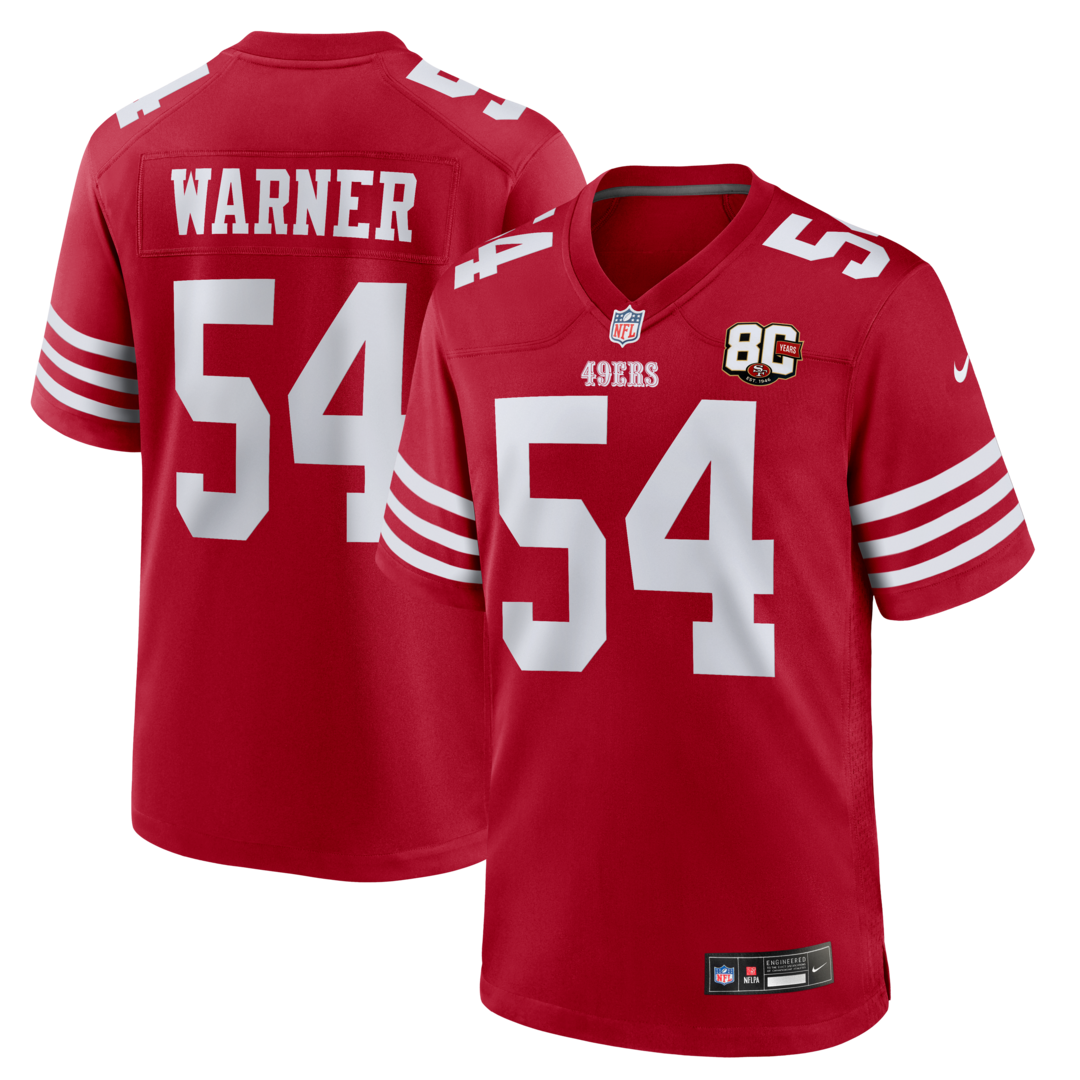 Men's San Francisco 49ers Fred Warner Nike Scarlet 80th Anniversary Game Jersey - Ujersey