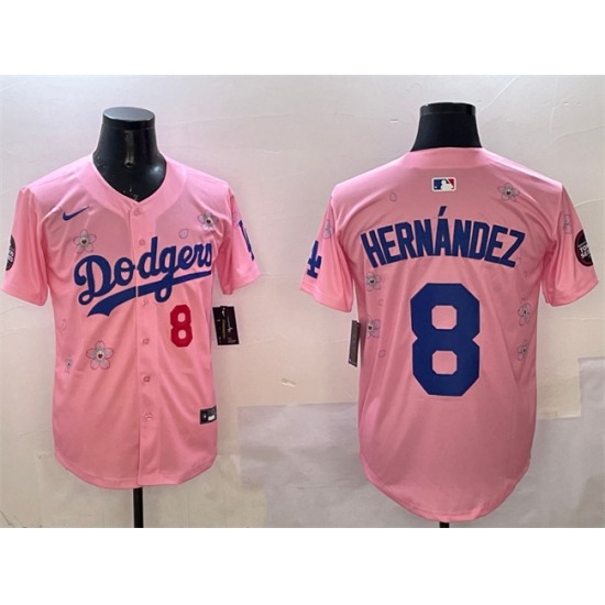 Men's Los Angeles Dodgers #8 Enrique Hernández Pink 2025 Tokyo Series Limited Stitched Baseball Jersey - Ujersey