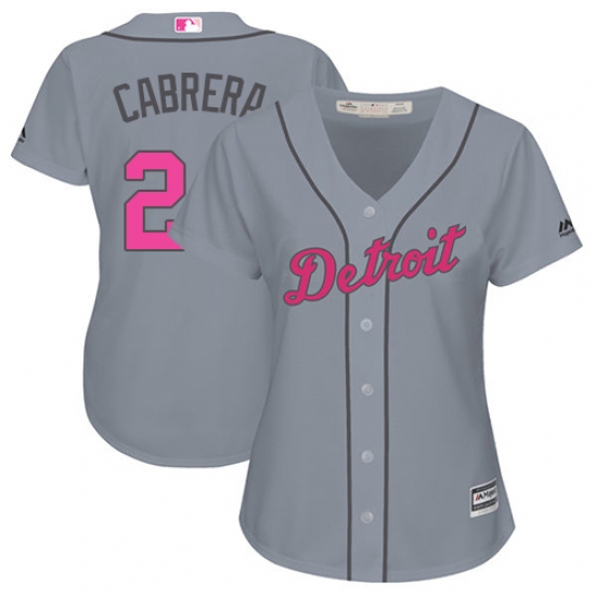 Women's Majestic Detroit Tigers #24 Miguel Cabrera Replica Grey Mother's Day Cool Base MLB Jersey - Ujersey