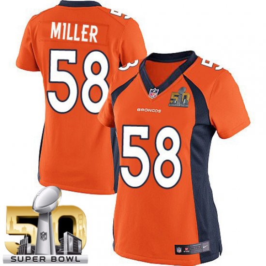 Women's Nike Denver Broncos #58 Von Miller Elite Orange Team Color Super Bowl 50 Bound NFL Jersey - Ujersey