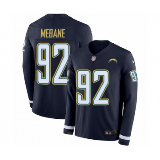Men's Nike Los Angeles Chargers #92 Brandon Mebane Limited Navy Blue Therma Long Sleeve NFL Jersey - Ujersey