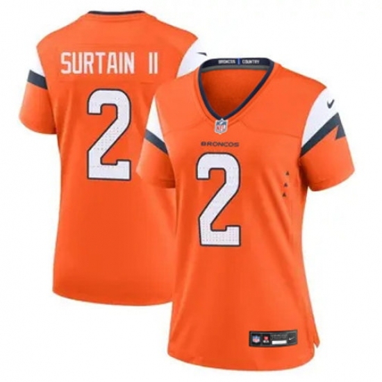 Women Nike Denver Broncos #2 Patrick Surtain II Orange Vapor Limited Jersey - Ujersey