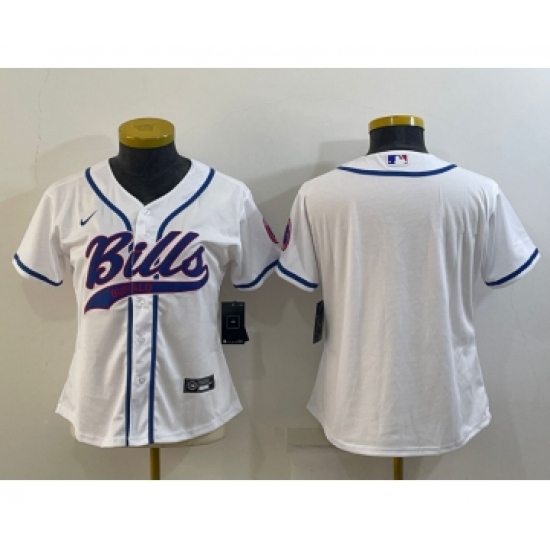 Women's Buffalo Bills Blank White With Patch Cool Base Stitched Baseball Jersey - Ujersey