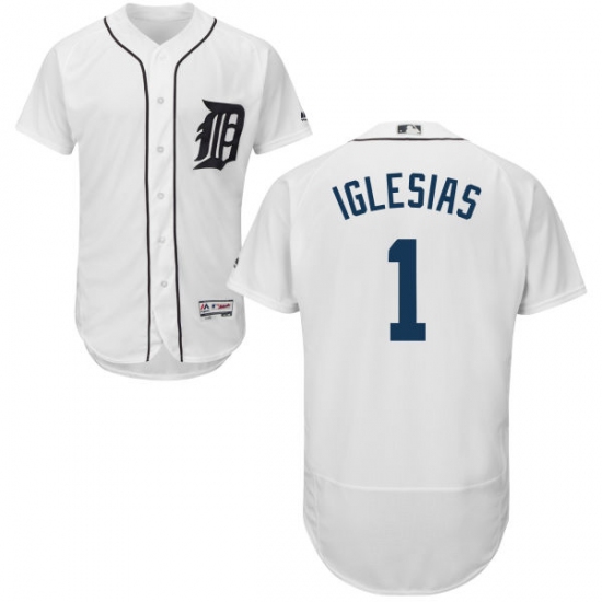 Men's Majestic Detroit Tigers #1 Jose Iglesias White Home Flex Base Authentic Collection MLB Jersey - Ujersey