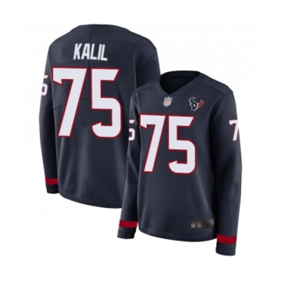Women's Houston Texans #75 Matt Kalil Limited Navy Blue Therma Long Sleeve Football Jersey - Ujersey
