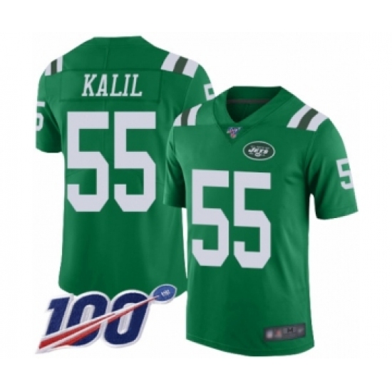 Men's New York Jets #55 Ryan Kalil Limited Green Rush Vapor Untouchable 100th Season Football Jersey - Ujersey