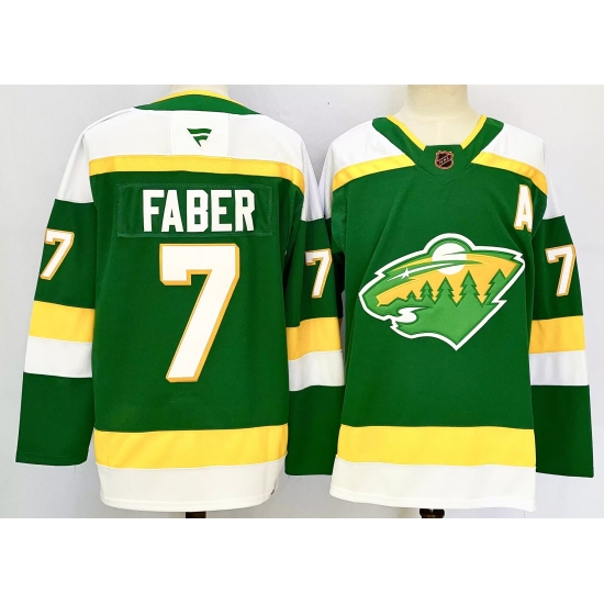 Men's Minnesota Wild #7 Brock Faber Green 2024-25 Alternate With A Stitched Hockey Jersey - Ujersey