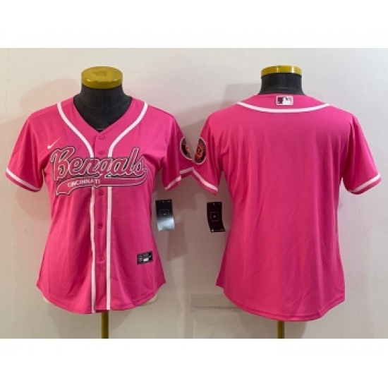 Women's Cincinnati Bengals Blank Pink With Patch Cool Base Stitched Baseball Jersey - Ujersey