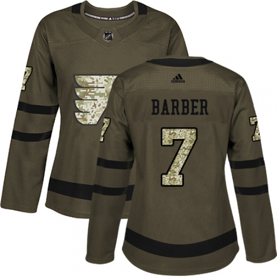 Women's Adidas Philadelphia Flyers #7 Bill Barber Authentic Green Salute to Service NHL Jersey - Ujersey