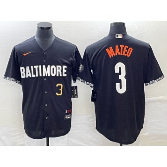 Men's Baltimore Orioles #3 Jorge Mateo Number Black 2023 City Connect Cool Base Stitched Jersey - Ujersey
