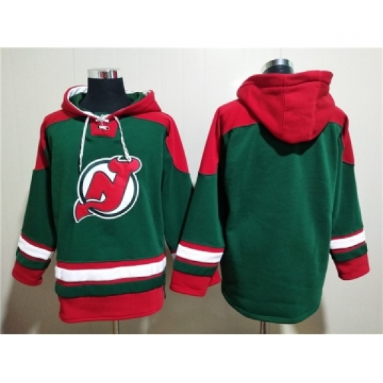 Men's New Jersey Devils Blank Green Ageless Must-Have Lace-Up Pullover Hoodie - Ujersey