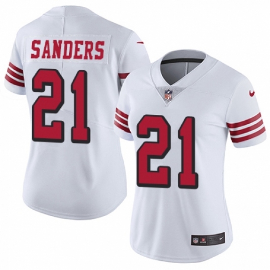 Women's Nike San Francisco 49ers #21 Deion Sanders Limited White Rush Vapor Untouchable NFL Jersey - Ujersey