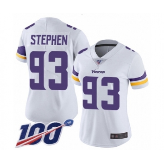 Women's Minnesota Vikings #93 Shamar Stephen White Vapor Untouchable Limited Player 100th Season Football Jersey - Ujersey