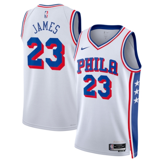 Men's Philadelphia 76ers #23 LeBron James White 2026 Association Edition Stitched Jersey - Ujersey
