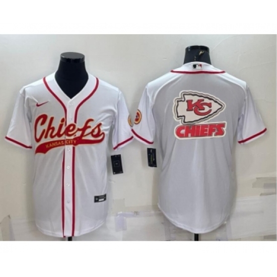 Men's Kansas City Chiefs White Team Big Logo With Patch Cool Base Stitched Baseball Jersey - Ujersey