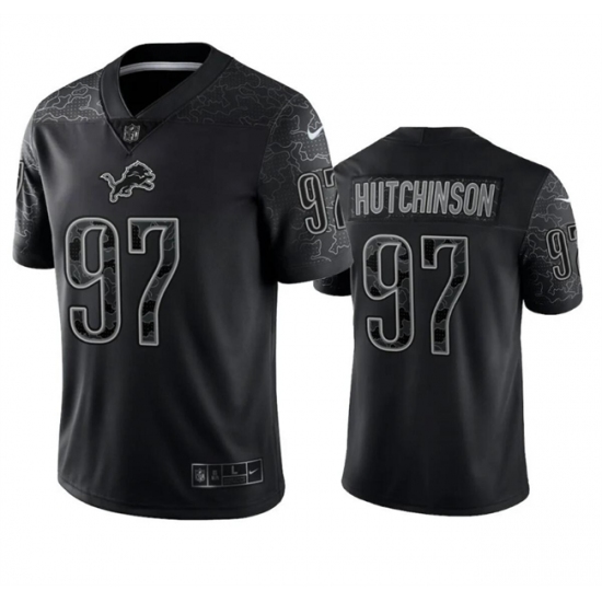 Men's Detroit Lions #97 Aidan Hutchinson Black Reflective Football Stitched Jersey - Ujersey