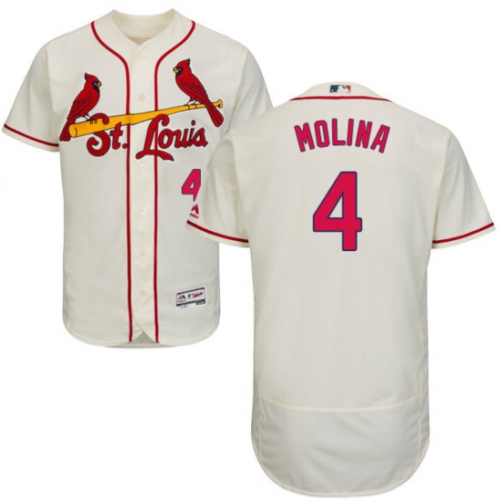 Men's Majestic St. Louis Cardinals #4 Yadier Molina Cream Alternate Flex Base Authentic Collection MLB Jersey - Ujersey