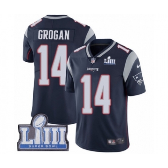 Youth Nike New England Patriots #14 Steve Grogan Navy Blue Team Color Vapor Untouchable Limited Player Super Bowl LIII Bound NFL Jersey - Ujersey