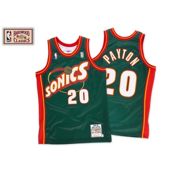 Men's Mitchell and Ness Oklahoma City Thunder #20 Gary Payton Authentic Green SuperSonics Throwback NBA Jersey - Ujersey