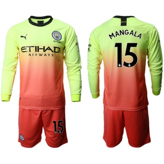 Manchester City #15 Mangala Third Long Sleeves Soccer Club Jersey